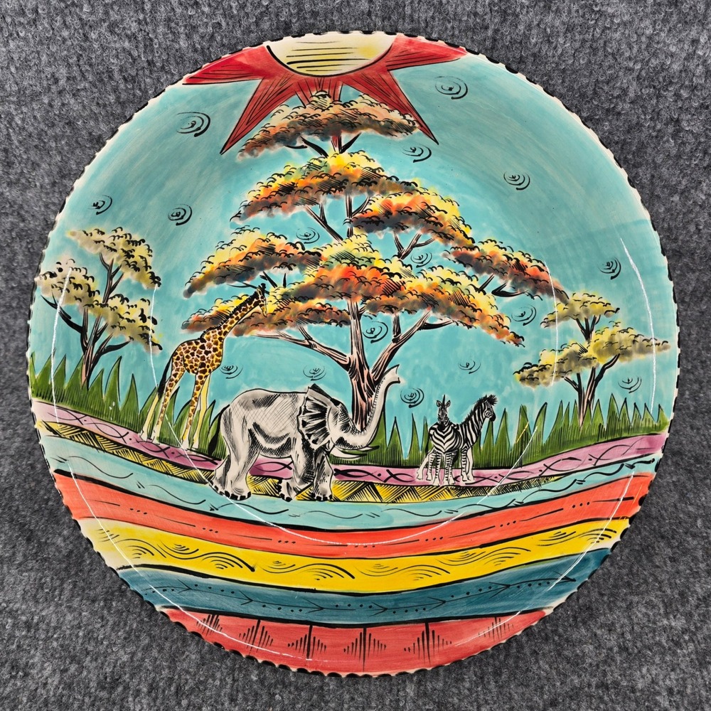 PENZO Zimbabwe Serving Bowl 12" Hand Painted G Paulos African Mashona Signed Art